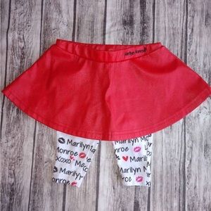 0/3 month baby girl Marilyn Monroe leggings w/ attached faux leather red skirt